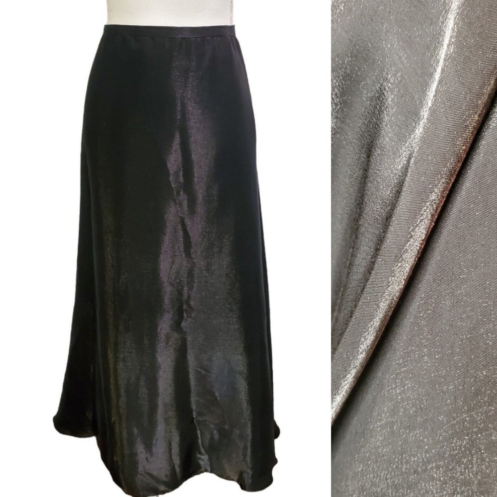 Vintage 90s‎ Cache Silver Black Metallic Long Formal Skirt Sz 2